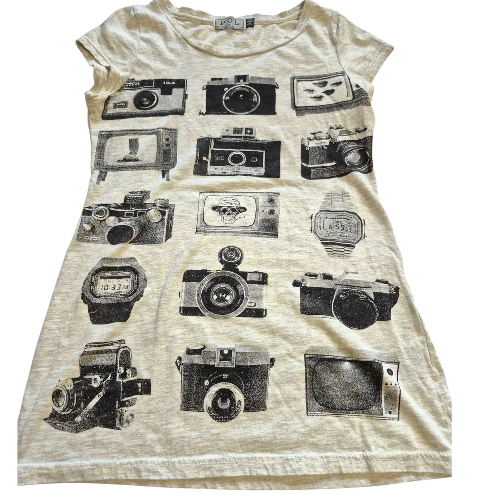 POL Cream Graphic Vintage Cameras Print Tee, Medium, Pre-loved - Picture 2 of 10